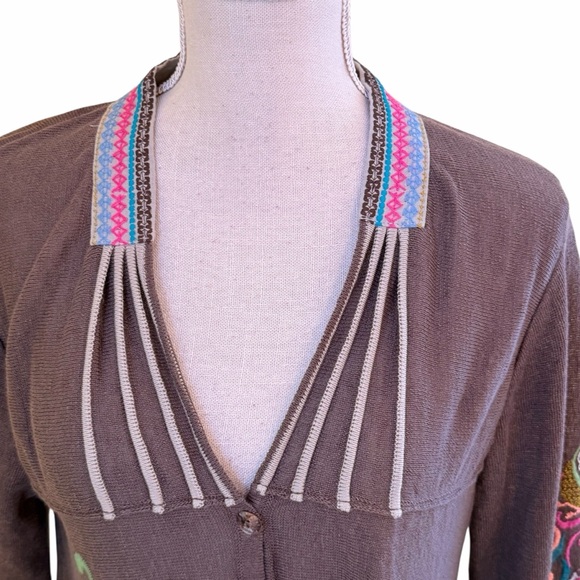 Ivko Light Brown Linen Jacket with Multi-Color All-Over Embroidery 44(12) - Picture 3 of 13